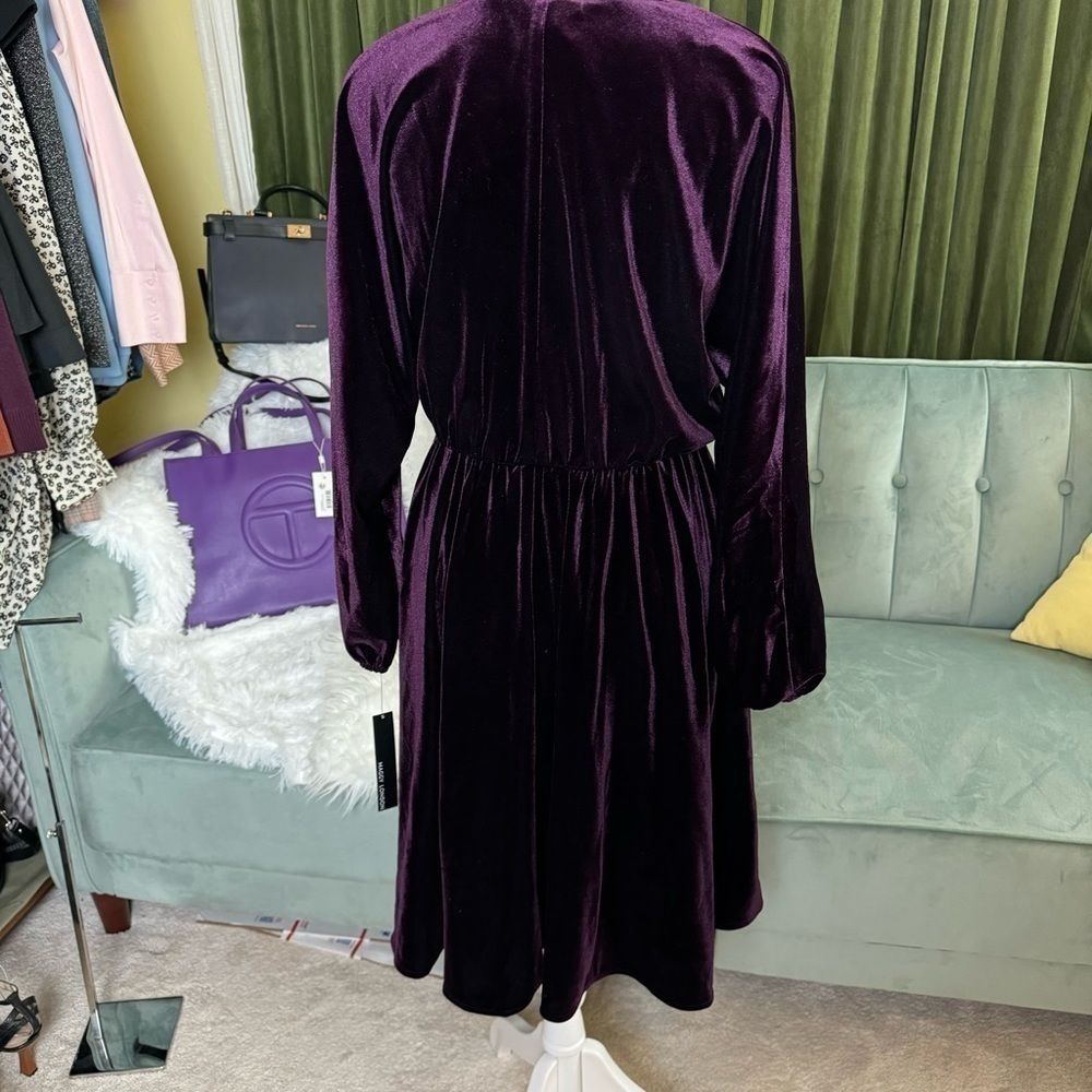 NWT Maggy London Purple Velvet V Neck Dress - Picture 3 of 5